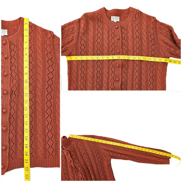 VTG Cardigan Rust Orange Wool Size M Cable Knit Vintage Button Front Sweater - Picture 8 of 10